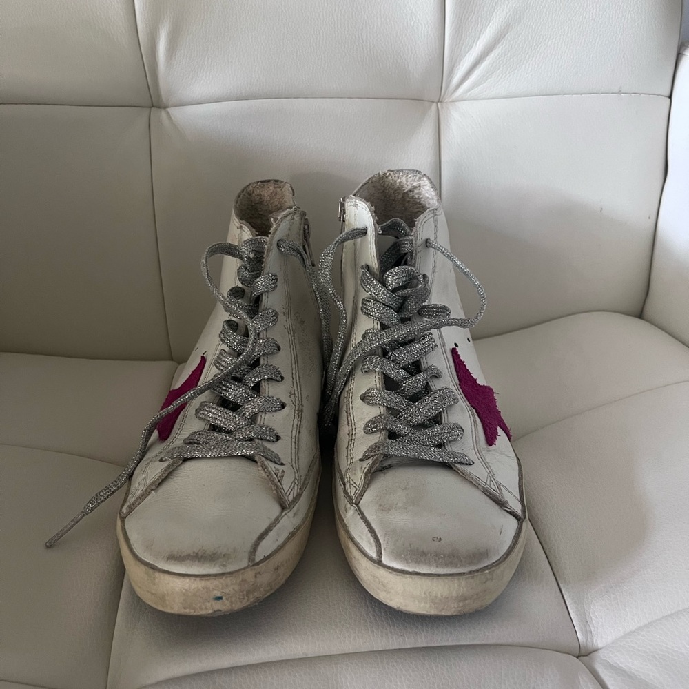 Golden Goose White and Pink high-top Sneakers